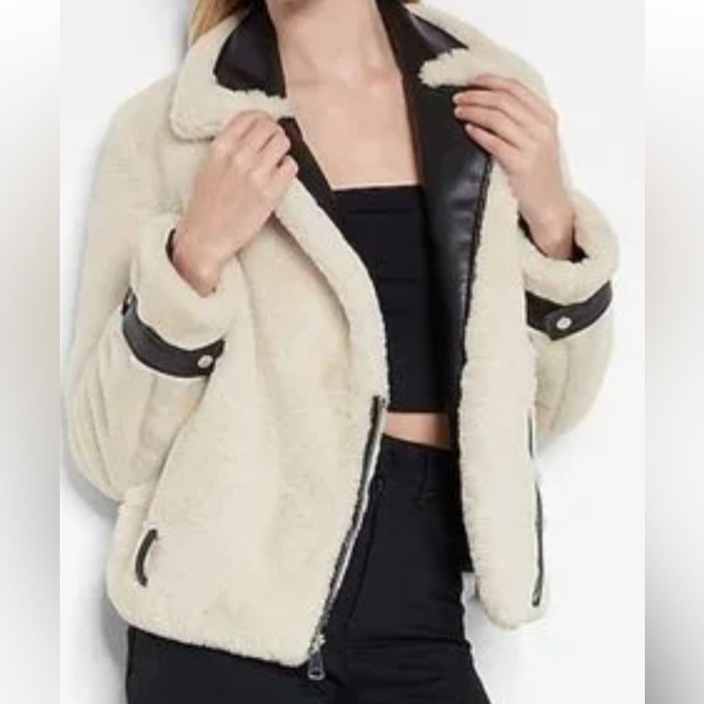 NWOT Express faux fur fux leather moto jacket
